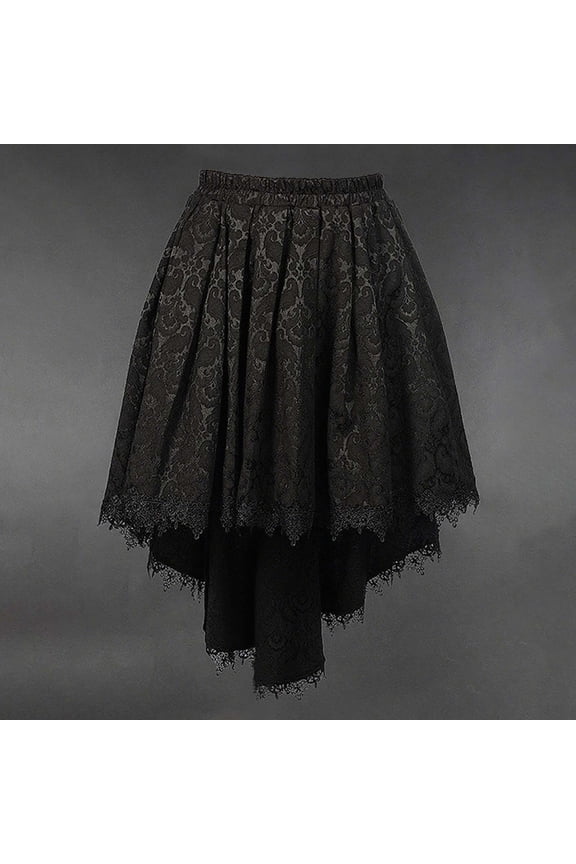 Gothic Cosplay Skirt With Detachable Train Lace Trim Semi Formal Dark Academic Style Alternative For