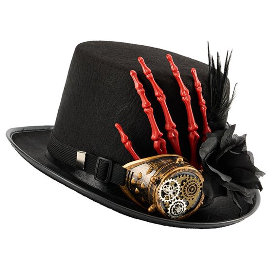 Gothic Tall Hat Carnivals Headwear Skeleton Hand Rose Goggles Hat for Party