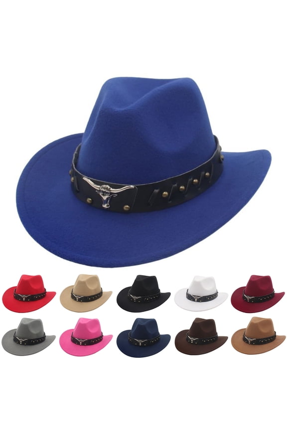 Gothic Cowboy Hat, Black Felt Hat with Metal Bull Skull & Rivets, Edgy Western Style for Music Festivals, Rodeo & Costume Black