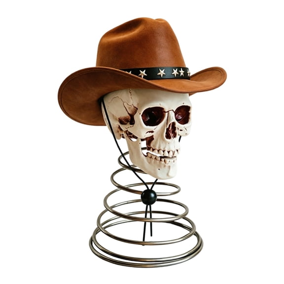 Gothic Cowboy Hat Ornament, Metal, 22cm, Halloween, Wobble Base, Tabletop, Gold