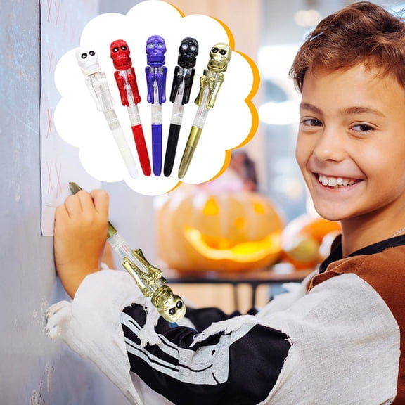 Gothic Cozy Spooky Skeleton Boxing LED Ballpoint Pen Ergonomic ABS Writing Tool Light Up Decorative Pen For Office Bedroom Dorm Fall Holiday Decor
