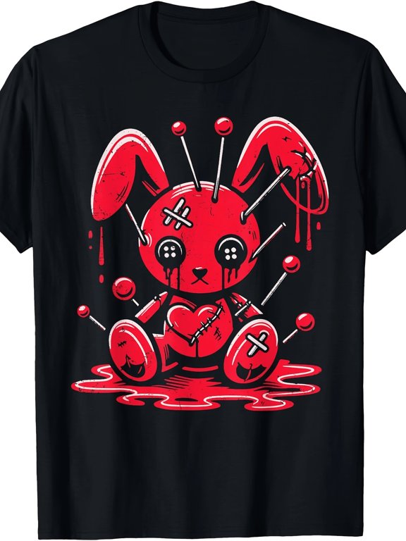Gothic Creepy Voodoo Bunny Graphic Vintage Grunge Y2k Cotton Men's Women's Unisex T-Shirt