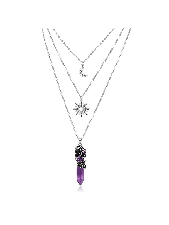 Gothic Crescent Moon Black Crystal Layered for Women Witchy Gift