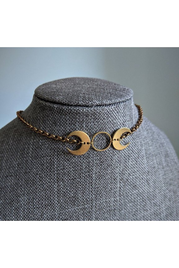 Gothic Crescent Moon Choker Necklace, Crescent Moon Zinc Alloy Pendant, Goth Gift for Women