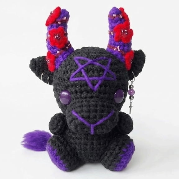 Gothic Crochet Demon Calf Plush, Demon Plush Toys Demon Cuteness in The Dark Amigurumi Plushie, Demon Plushies Handmade Unique Demonic Calf (1Pc)