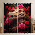 thumbnail image 1 of Gothic Crocodile Curtains for Living Room,Red Rose Flowers Curtains Drapes Nautical Sea Animal 30%-50% Blackout Curtains 2 Panels 42"Wx90"L,Ocean Coastal Reptile Window Curtains, 1 of 5