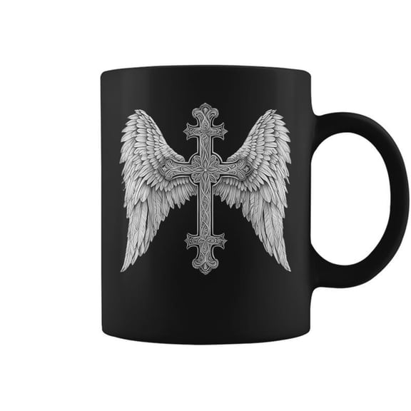 Gothic Cross And Angle Wings Graphic Punk Style Womens Coffee Mugs