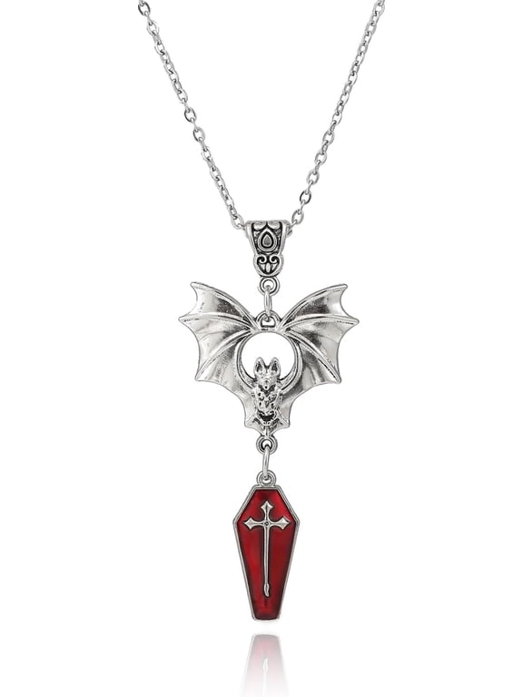 Gothic Cross Coffin Necklace for Women,Punk-Style Bat Coffin Necklace Vintage Goth Velvet Vampire Bat Choker Mysterious Jewelry Halloween Costume