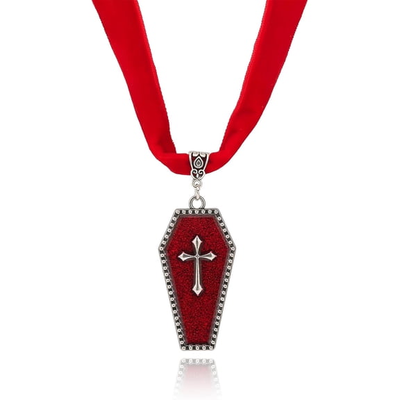 Gothic Cross Coffin Necklace for Women,Punk-Style Bat Coffin Necklace Vintage Goth Velvet Vampire Bat Choker Mysterious Jewelry Halloween Costume