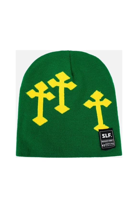 Gothic Cross Green Yellow Beanie