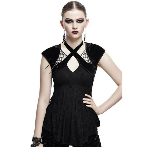 Gothic Cross Halter Top with Bolero Sleeves, Black - Small & Medium
