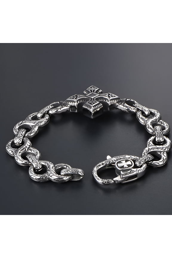 Gothic Cross Mens Biker Rocker Punk Wallet Chain  bracelet Retro trend 14K White Gold punk bracelet for men and women fashion exquisite gifts