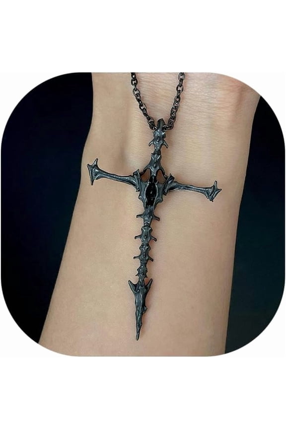Gothic Cross Necklace Goth Emo Skull Bones Necklace Punk Y2K Cross Necklace Halloween Christmas Jewelry Gift for Women Men