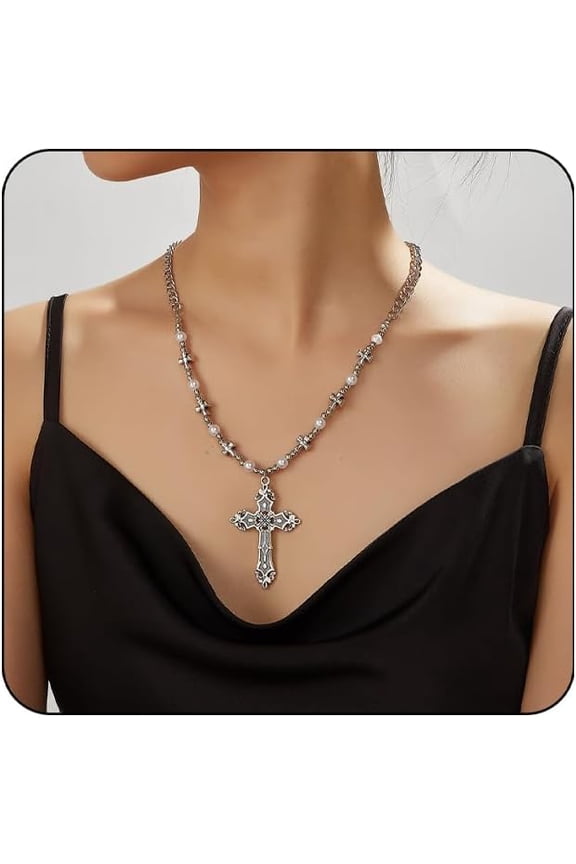 Gothic Cross Necklace for Women Exaggerate Large Cross Pendant Necklace Gothic Layered Choker Necklaces Punk Goth Emo Grunge Y2k Necklaces for Women[x643]