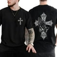 thumbnail image 1 of Gothic Cross Prayer Hands Double-Sided T-Shirt, Vintage Christian Streetwear Tee, Grunge Graphic Print Top, Casual Unisex Street Style Shirt, 1 of 7