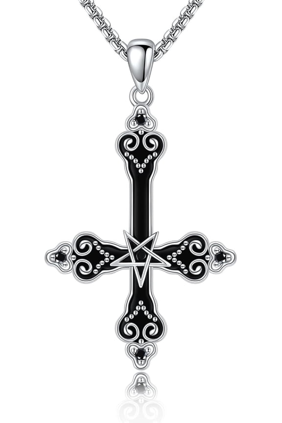 Gothic Cross/Upside Down Cross/Pentagram Necklace for Women Sterling Silver Black Gothic Jewelry for Women