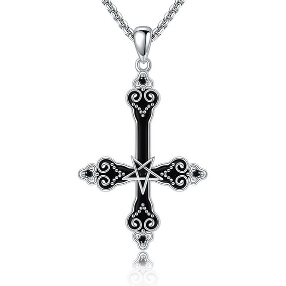 Gothic Cross/Upside Down Cross/Pentagram Necklace for Women Sterling Silver Black Gothic Jewelry for Women