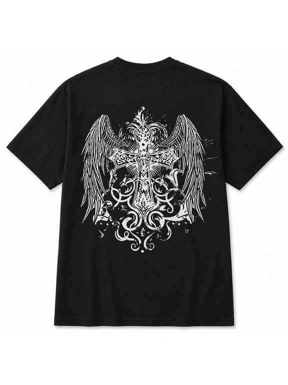 Gothic Cross Wing Graphic T-Shirt, Unisex Classic Fit Tee