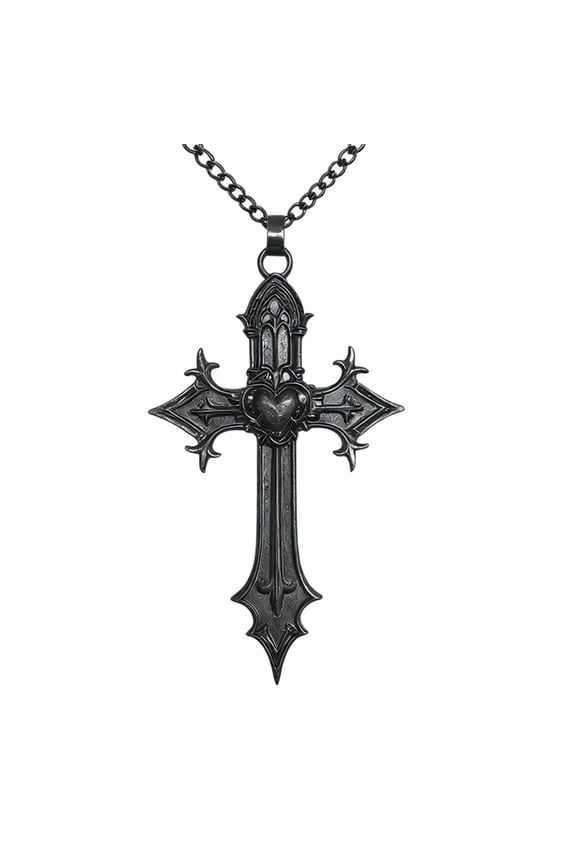 Gothic Crosses Heart Pendant Necklace In Alloy For Unisex Fashion Accessory