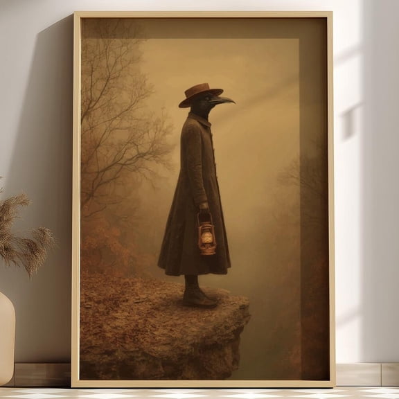 Gothic Crow-Headed Figure Art Print: Surreal Dark Academia Wall Decor Home Decor Office Wall Art