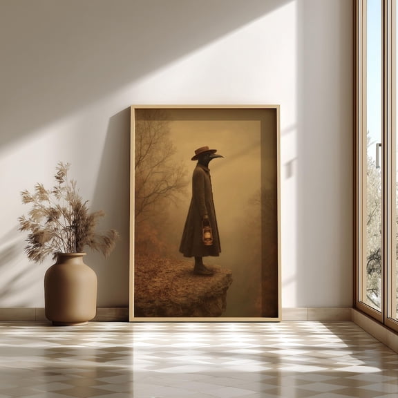 Gothic Crow-Headed Figure Art Print: Surreal Dark Academia Wall Decor, Poster Only