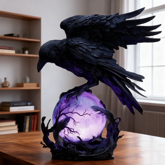 Gothic Crow LED Sculpture Decorative Raven Light Figurine Tabletop Ornament With LED Lighting For Home Shelf Desk Decoration