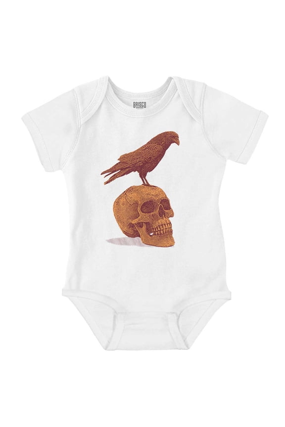 Gothic Crow Raven Sitting on Skull Romper Boys or Girls Infant Baby Brisco Brands 24M