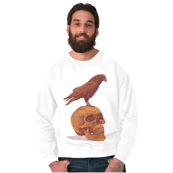 Gothic Crow Raven Sitting on Skull Unisex Plus Fleece Graphic Sweatshirt Brisco Brands 5X