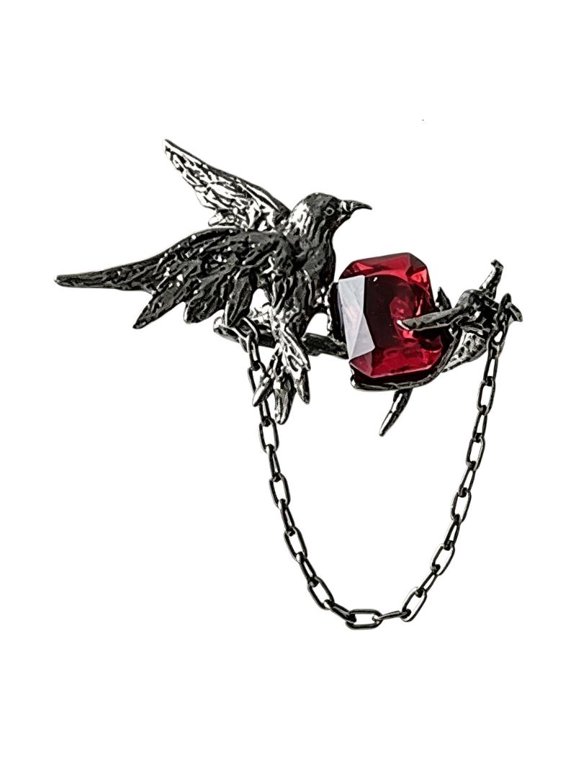 Gothic Crow Ring With Red Stone Zinc Alloy Adjustable Size Finger Accessories For Birthday Gift Or Night Party