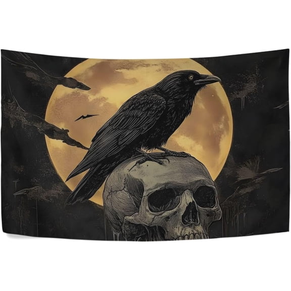 Gothic Crow Skull Moon Tapestry Wall Hanging Tapestry Personalized Tapestry Throw Dorm Living Room Art Home Decor 90 x 60