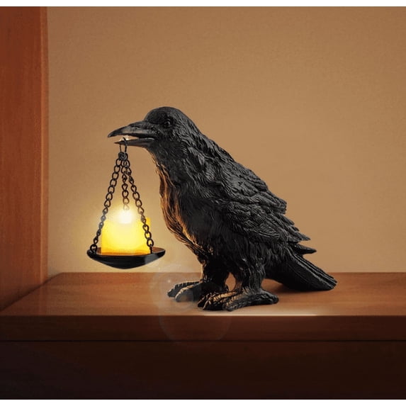 Gothic Crow Tealight Candle Holder, Black Resin Raven Statue Lamp, Unique Goth Home Decor for Bedroom, Gothic Gift Idea