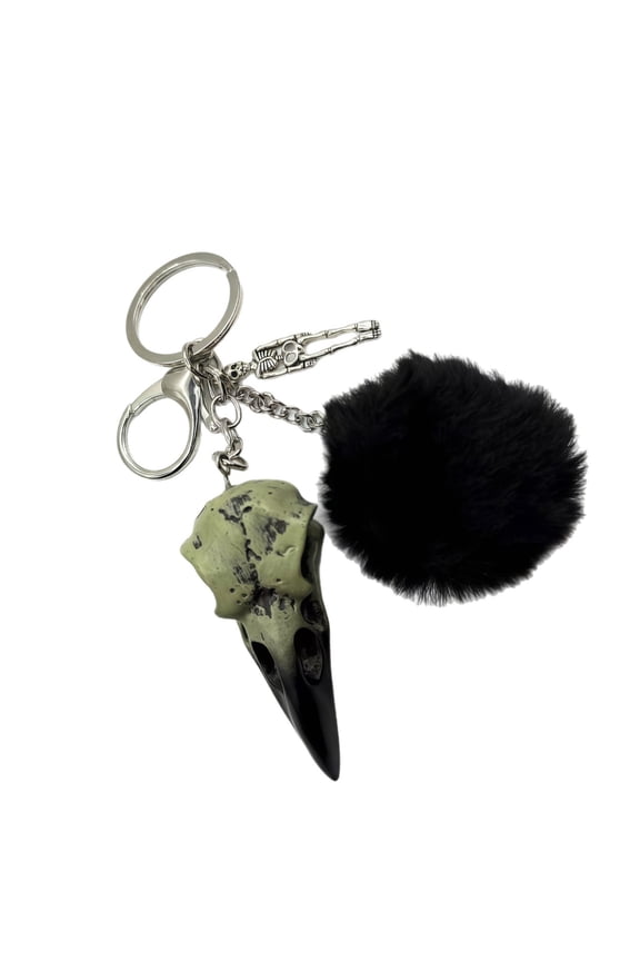 Gothic CrowSku11Keychain With Soft Plush Ball Charm Lightweight Resin Keyring For Goth Accessories Unique Gift