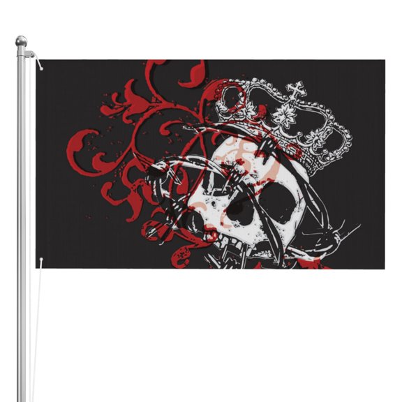 Gothic Crown Skull Double Sided Flag 3x5FT Reversible Garden Flag Outdoor Decor for House, Porch, Lawn, Yard, Indoor Wall, Party Decoration