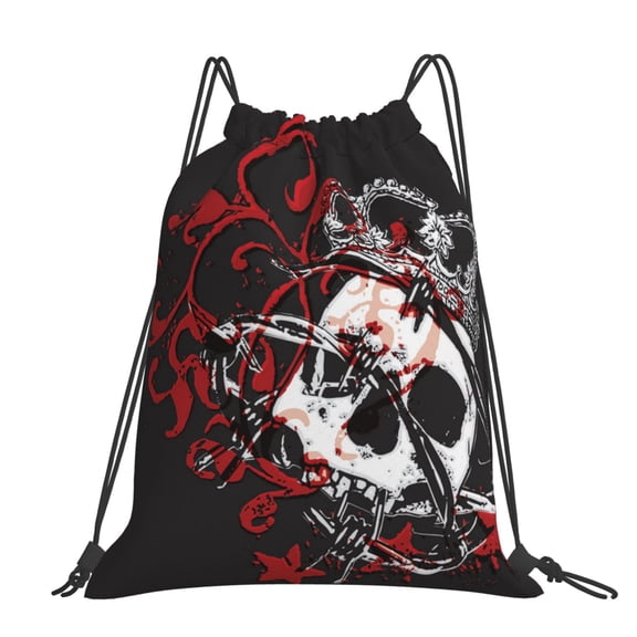 Gothic Crown Skull Large Drawstring Backpack Casual Cinch Sack Bag Backpack for Sports Hiking Travel Gym