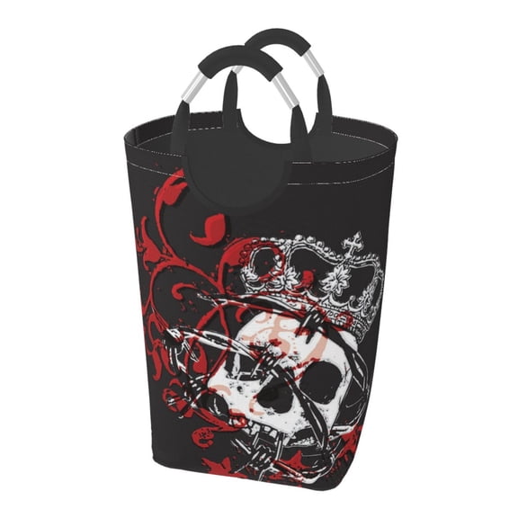 Gothic Crown Skull Laundry Bag with Handle - Foldable Dirty Clothes Hamper Collapsible Storage Bin