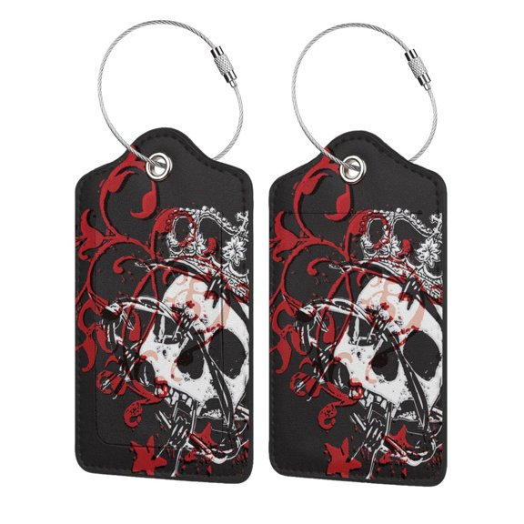 Gothic Crown Skull Luggage Tag for Suitcase 2 Pack Leather Travel Bag Baggage Identifiers Privacy Cover ID Label