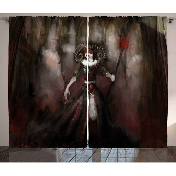 Ambesonne Gothic Curtains 2 Panel Set, Medieval Evil Woman Myth, 108" x 84", Black Red Grey
