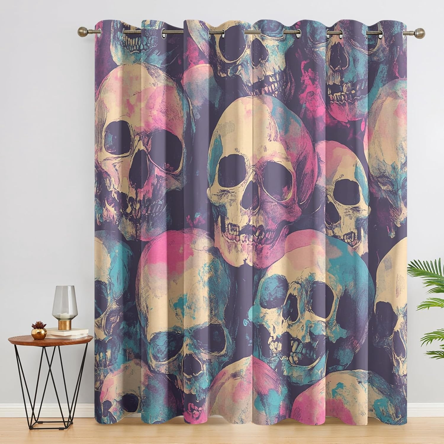 Gothic Curtains For Bedroom - Skull Blackout Curtains, Goth Horror ...