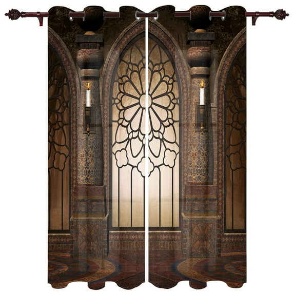 Gothic Curtains Medieval Stone Gate with Fog Full Moon Pattern Living Room Decoration Curtains Bedroom Window Drapes