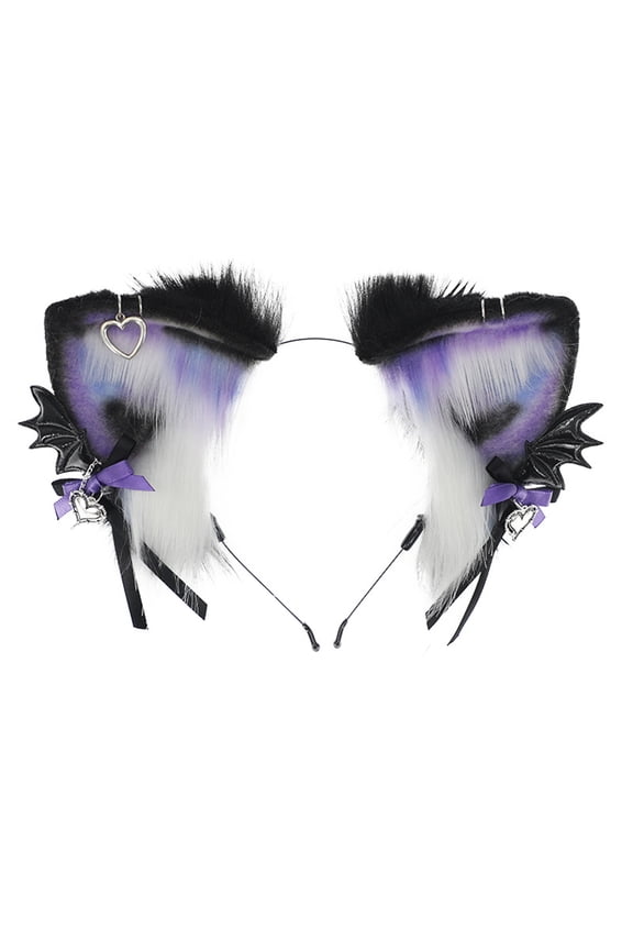 Gothic Cute Cat Ear Hair Band for Women Girls Cosplay Bowknot Animal Purple Plush Hairpin Ruffles Fox Ear Headband Bat  Maid Lolita Costume Accessories