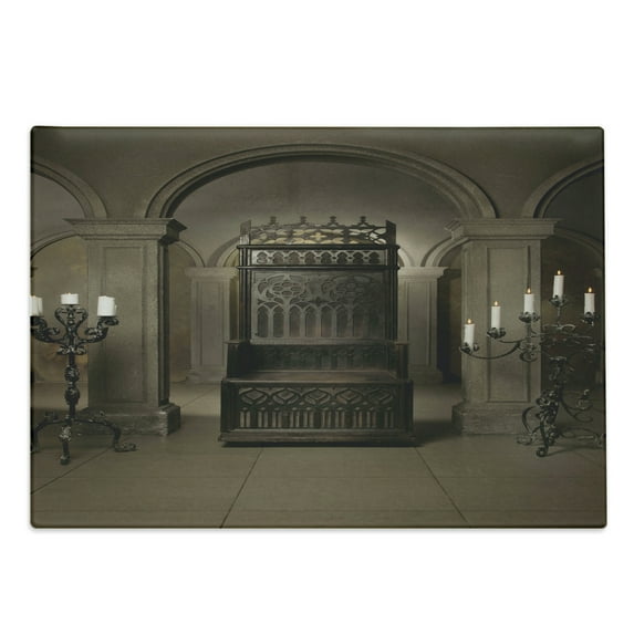 Gothic Cutting Board, Royal in Medieval Castle Renaissance Kingdom Heritage Retro Antique Photo, Decorative Tempered Glass Cutting and Serving Board, Large Size, Beige Brown, by Ambesonne