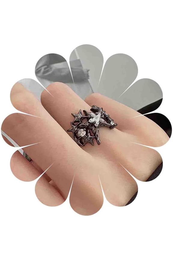 Gothic Cz Star Ring Crystal Star Wrap Ring Black Star Finger Ring Adjustable Star Open Ring Jewelry for Women