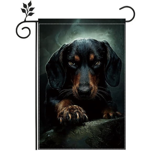 Gothic Dachshund Garden Flag 12x18 Inch Double Sided Christmas and Halloween Outdoor Yard Decoration for Porch Patio
