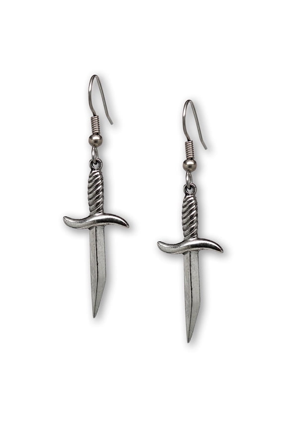 Gothic Dagger Sword Pirate Medieval Renaissance Silver Finish Dangle Earrings by Real Metal #810