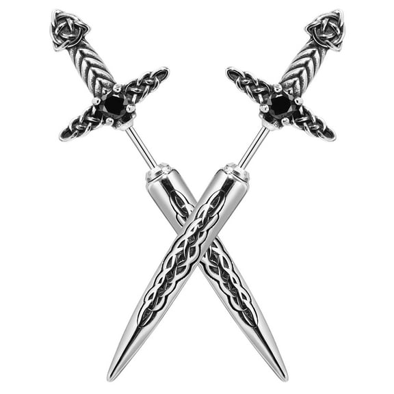 Gothic Dagger Sword Screw Earrings for Men Women, Punk Celtic Knot Stainless Steel Cubic Zirconia Studs Earring Jewelry