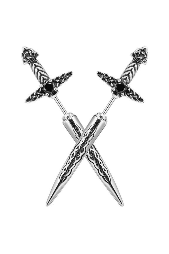Gothic Dagger Sword Screw Earrings for Men Women, Punk Celtic Knot Stainless Steel Cubic Zirconia Studs Earring Jewelry