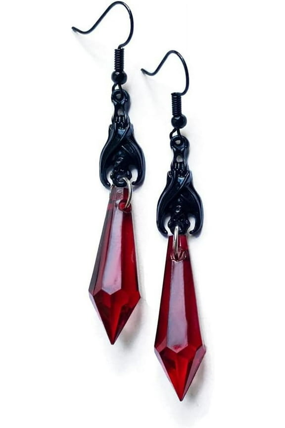 Gothic Dark Bat Dangle Earrings Red Black Crystal Gems Bat Earrings Punk Rock Style Bats Animal Earrings Halloween Costumes Earrings Jewelry for Women