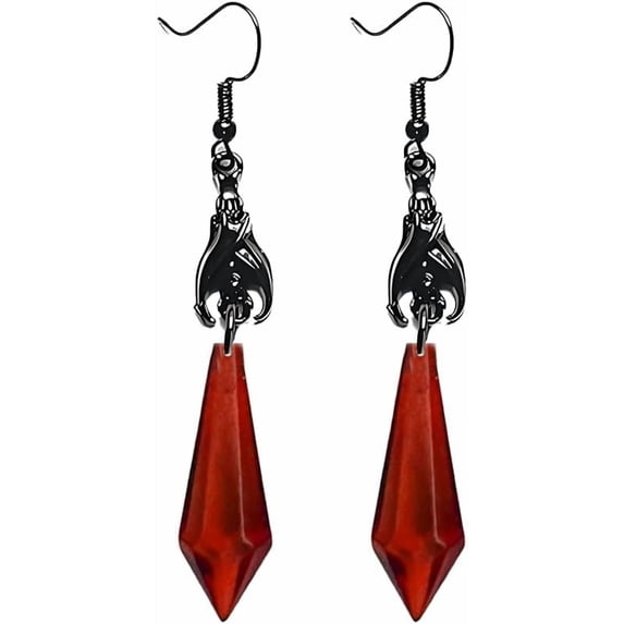Gothic Dark Bat Earrings for Women Unique Red Black Crystal Gems Bat Earrings Punk Style Bat Animal Earrings Retro Red Black Teardrop Dorian Style Earrings