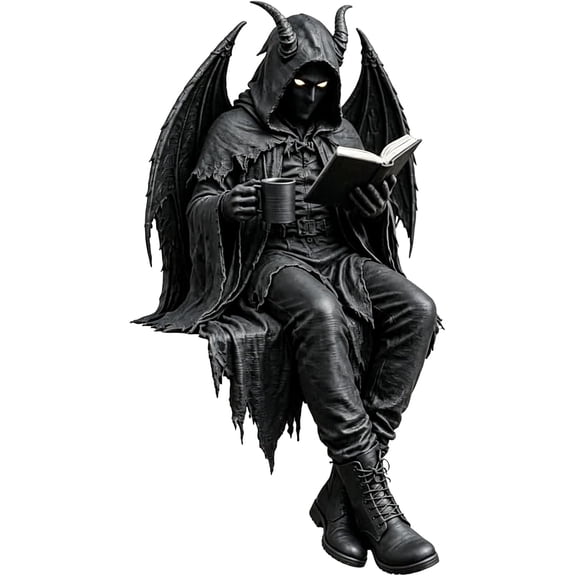 Gothic Dark Fantasy Figure, 4 Inch Shadow Reading Statue Bookshelf Decor, Mystery Hooded Figurine Sitting Sculpture For Dark Decor Gift