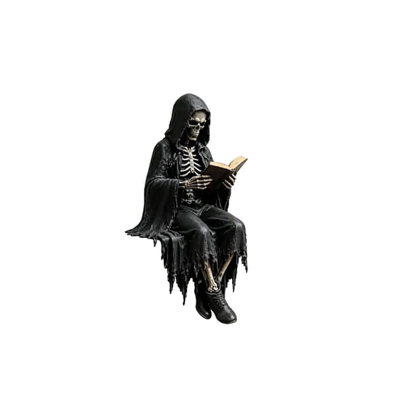 Gothic Dark Fantasy Figure, Hooded Shadow Reader Statue,Mystery Reading Figurines Sitting Sculpture,Resin Sitting Reaper Reading Book Sculpture for Book Lovers